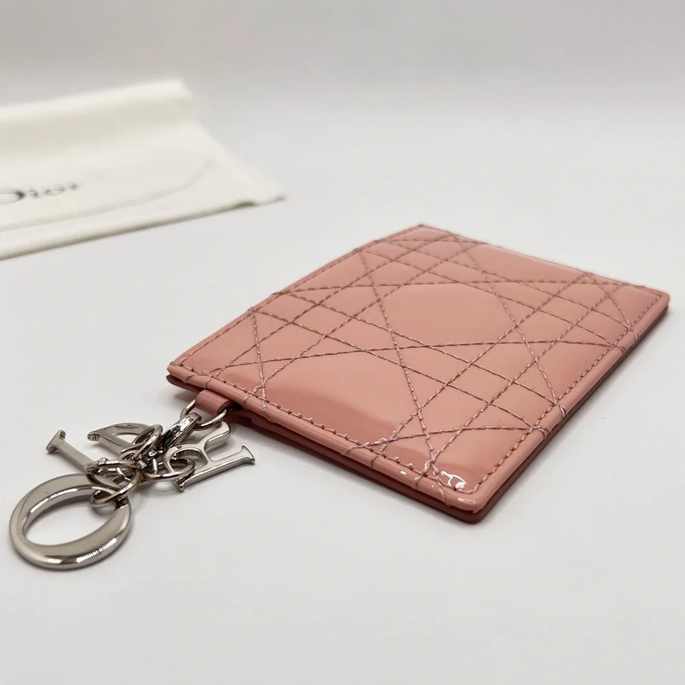 NEW Authentic DIOR Lady Dior Patent Cannage Calfskin Leather Card Holder